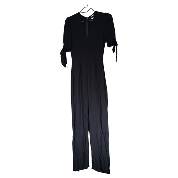 Reformation Pants - Reformation Jumpsuit 2 Womens Black Short Sleeve V-Neck Viscose Casual Solid Tie